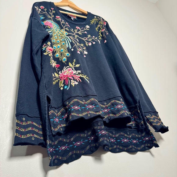 Johnny Was Kaira Hi-Lo Long Sleeve Embroidered Black Pullover Sz M - Picture 5 of 12